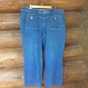 Tommy Hilfiger Wide Leg Nautical Cropped Medium Wash Boho Denim Jeans Size 24
